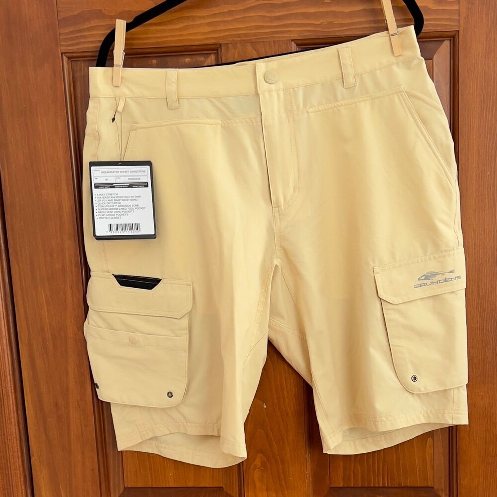 Grundens Breakwater Shorts Mens Size 36 Sandstone NWT Cargo Fishing Cool Logo